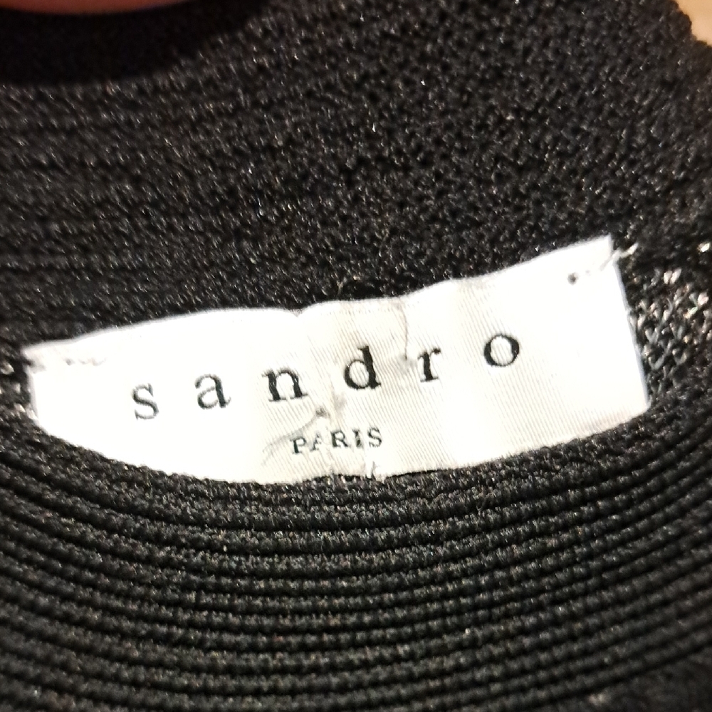 Sandro Black Quilted Mini Dress with Button Accents - Picture 2 of 4